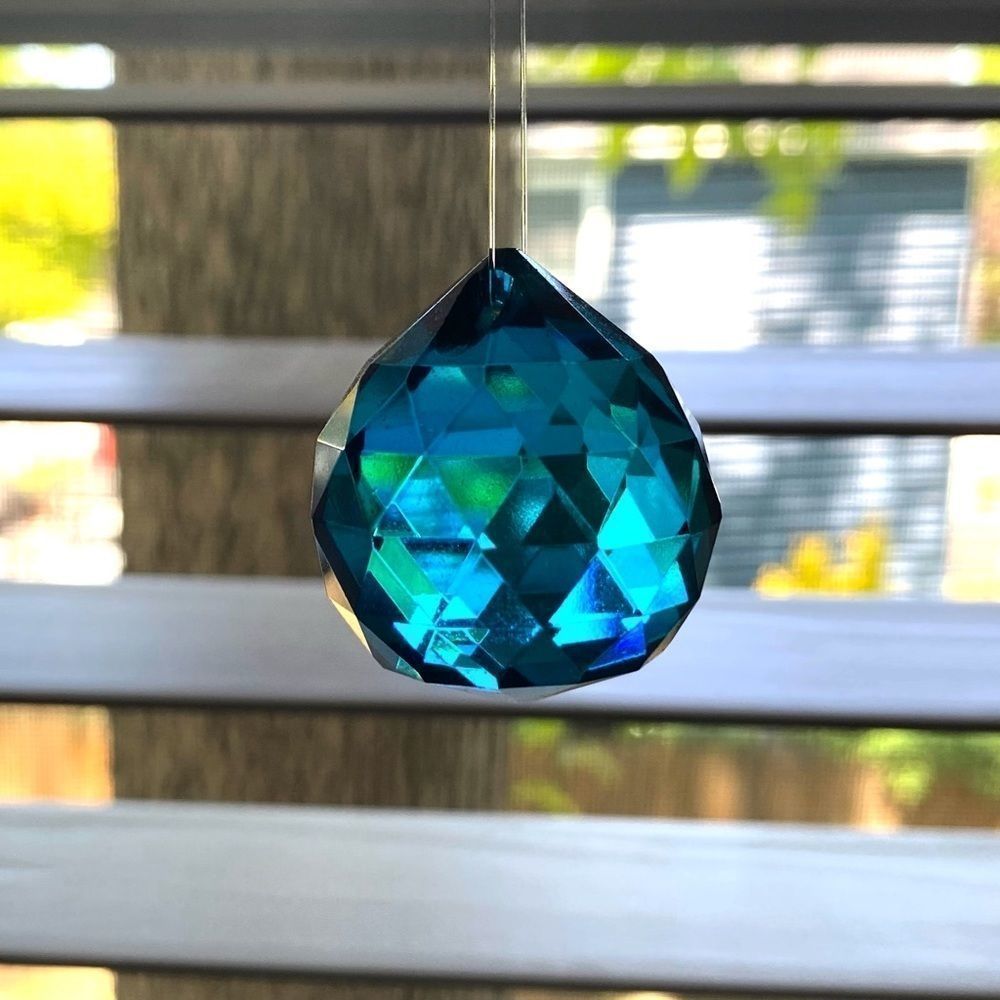 New 30mm Peacock Blue Faceted Crystal w/ Hole